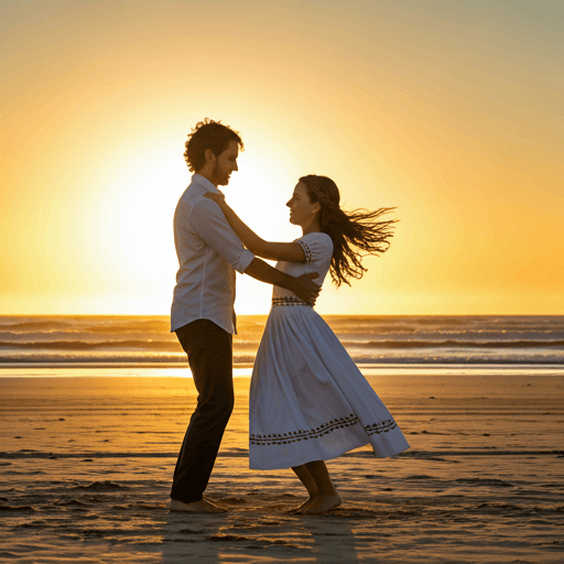 Couple dancing sokkie at sunset